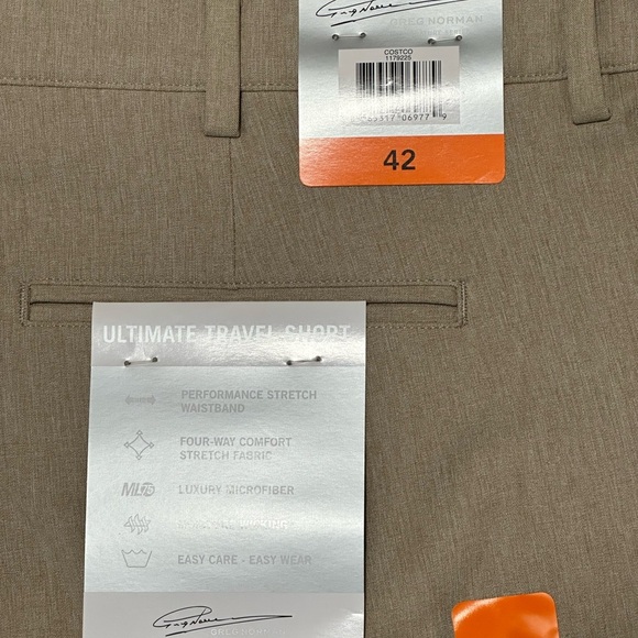 Men's Greg Norman 42 XL Golf Shorts Khaki Chino Khakis Flex Waist Stretch NWT - Picture 7 of 9